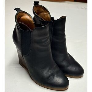 Coach Farrah Black Leather Wedge Ankle Boots Booties Shoes Women size 5.5